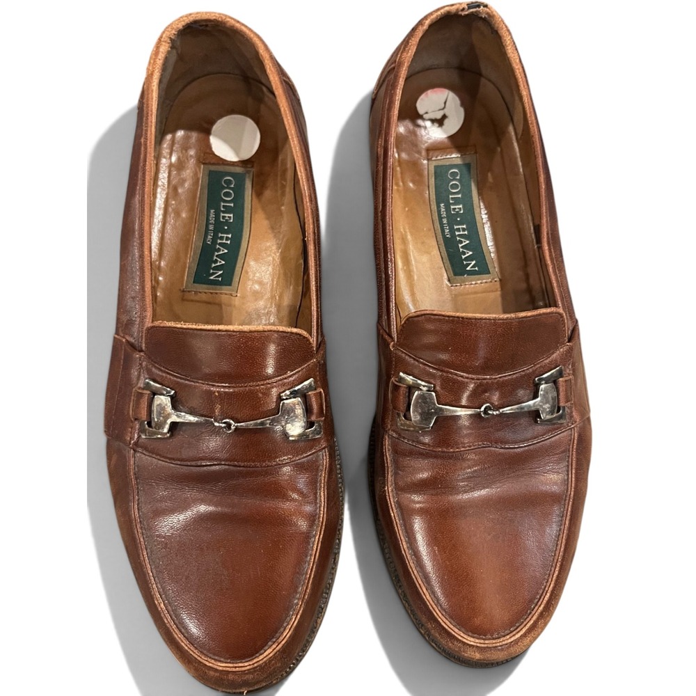 Cole Haan Mens 10 M Vintage Brown Leather Horsebit Loafers Made in Italy Resoled